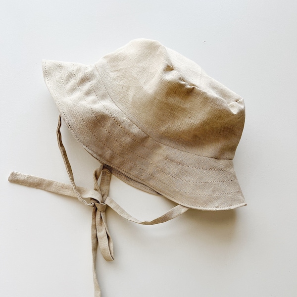 brimmed tan linen sun hat