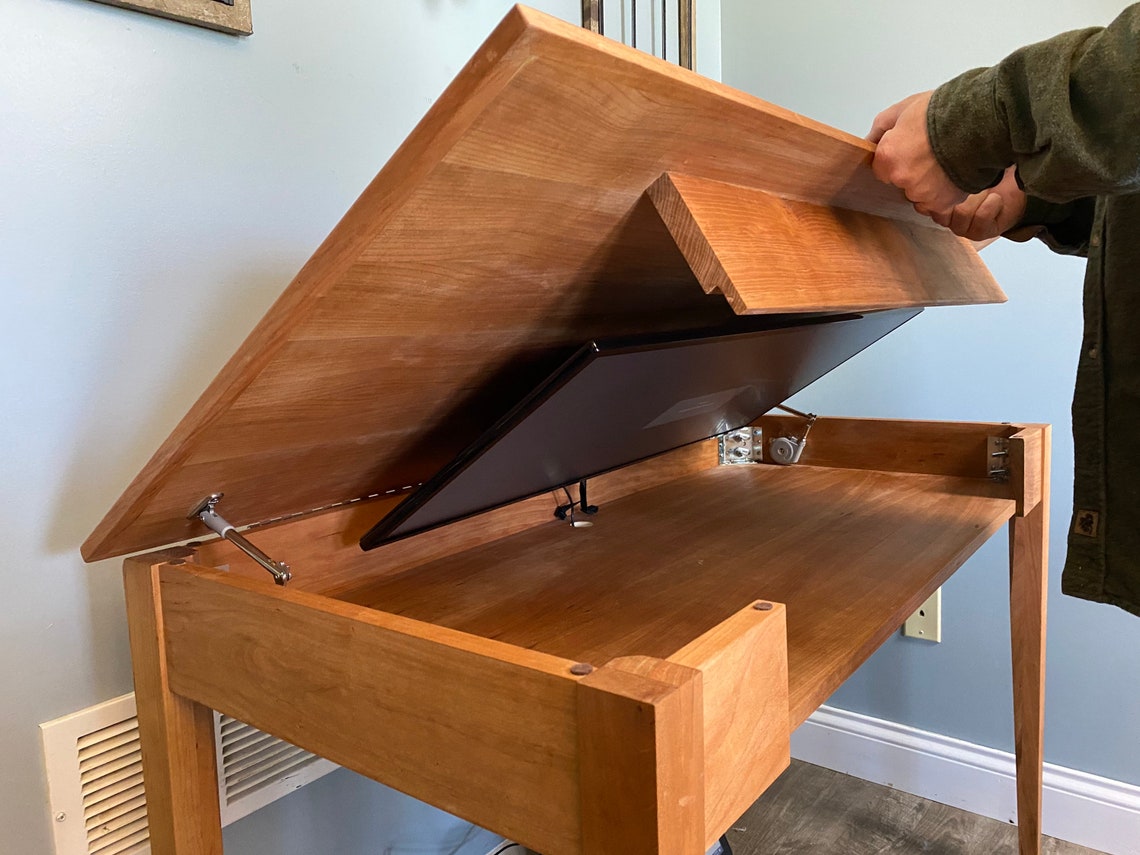 Hidden Monitor Desk Lift top desk Wooden Desk cherry desk Etsy