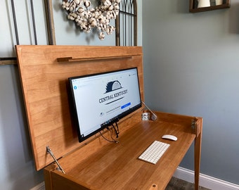 Hidden Monitor Desk, Lift top desk, Wooden Desk, cherry desk, solid cherry desk, efficient desk, secret desk, maple desk, oak desk, custom