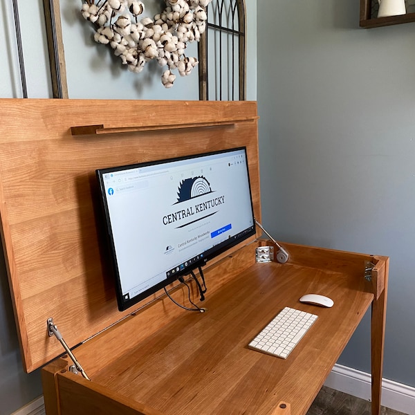 Hidden Monitor Desk, Lift top desk, Wooden Desk, cherry desk, solid cherry desk, efficient desk, secret desk, maple desk, oak desk, custom