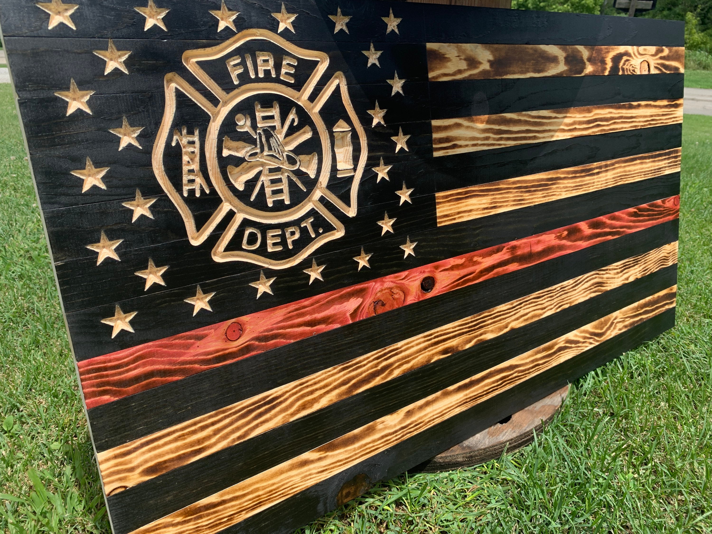 Wooden firefighter flag Wooden Flag 36x19 wooden flag Etsy