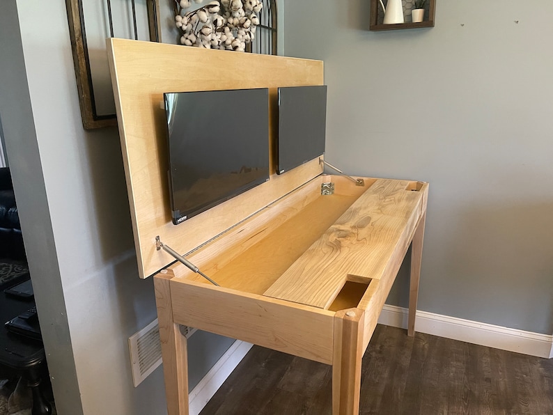 Hidden Monitor Desk, Lift top desk, Wooden Desk, cherry desk, solid cherry desk, efficient desk, secret desk, maple desk, oak desk, custom image 3