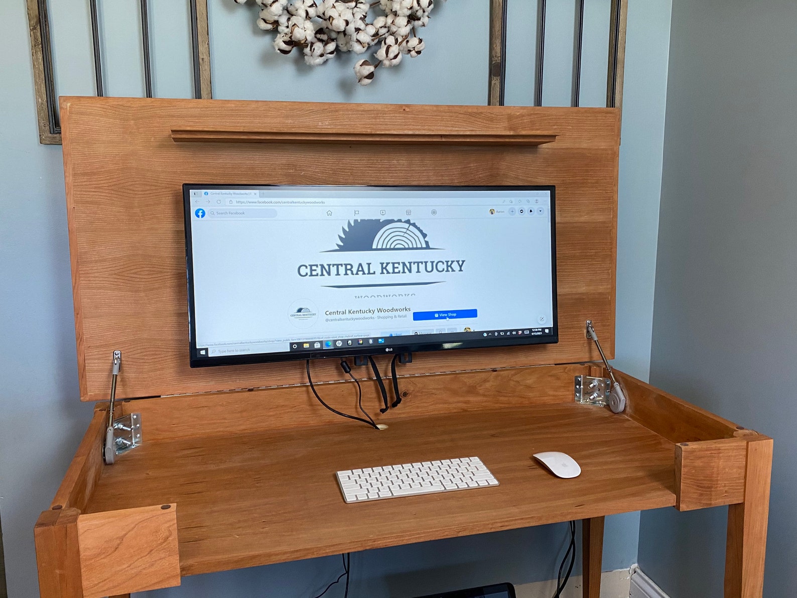 Hidden Monitor Desk Lift Top Desk Wooden Desk Cherry Desk Etsy