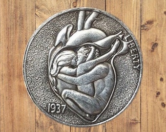 Hobo Nickel The Hot Heart Couple Love Magic Fantasy Silver US American Nickle Unique Carved Rare Commemorative Coin
