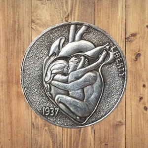 Hobo Nickel The Hot Heart Couple Love Magic Fantasy Silver US American Nickle Unique Carved Rare Commemorative Coin