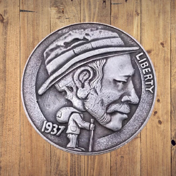 Hobo Nickel Homeless Man Walking the Streets Vintage Buffalo Silver Casted US Christmas Nickle Unique Carved Coin Rare Biker Punk Medal