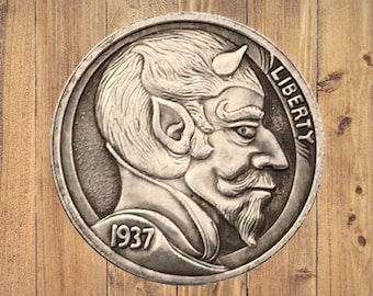 Hobo Nickel Lucifer Looking Hell Heaven Demon Evil Angel Silver US American Nickle Unique Carved Rare Coin Commemorative Medal Token
