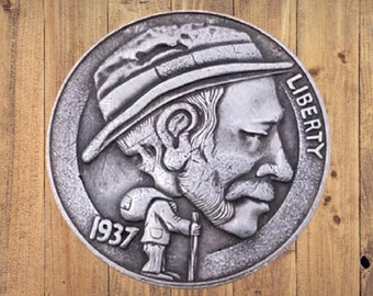 Hobo Nickel Homeless Man Walking the Streets Vintage Buffalo Silver Casted US Christmas Nickle Unique Carved Coin Rare Biker Punk Medal