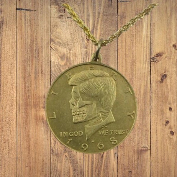 Hobo Coin Necklace Skull Kennedy President JFK Capital Skeleton Native American US Coin Jewelry