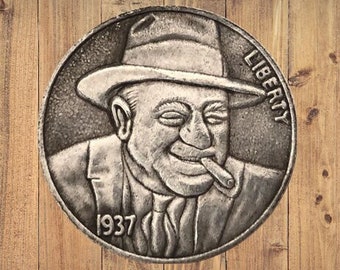 Hobo Nickel Mafia Man Smocking Cigar Silver US American Nickle Unique Carved Rare Coin Commemorative Medal Token