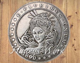 Hobo Nickel Island Asian Indian Geisha Girl Woman Beach Ocean Morgan Dollar Silver Casted US American Unique Carved Coin Rare Punk Love Rare