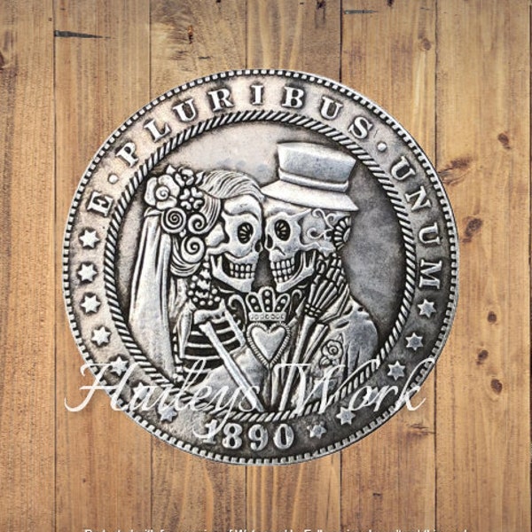 Hobo Nickel Skelett Hochzeit Geschenk Hochzeit Liebe Für immer Jahrestag Totenkopf Dollar Silber gegossen US American Unikat Geschnitzte Münze Selten