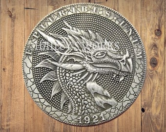 New Hobo Nickel Dragon Medieval Mystical Magic Creature Cosplay Super Morgan Dollar Silver Casted US American Unique Carved Challenge Coin