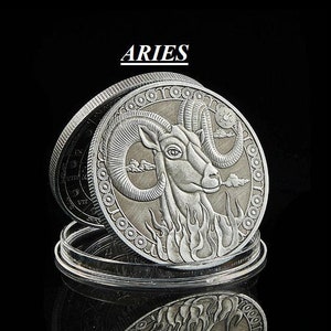 Aries -- Horoscope Zodiac Coin Gemini, Aquarius, Cancer, Leo, Scorpio, Libra, Pisces, Taurus, Capricorn, Virgo, Sagittarius Constellation