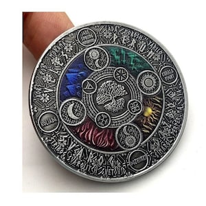 Tree of Life Karma Coin Ancient Goddess Yin Yang Sun and Moon 4 Season Celtic Calendar Niue Island Vintage Unique Coin Collection Christmas