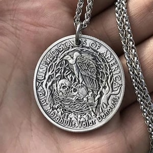 Hobo Nickel Necklace Pendant Skull Eagle Bird Skeleton Gift Casted US Unique Christmas President Nickle Unique Carved Coin Rare