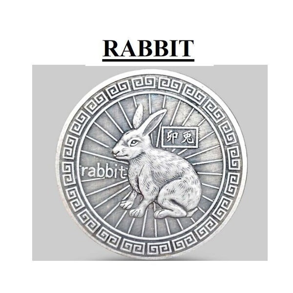 Year of the Rabbit Coin -- Chinese Horoscope Zodiac Coin Rat, Tiger, Ox, Dragon, Snake, Horse, Goat, Monkey, Rooster, Dog, Pig Constellation