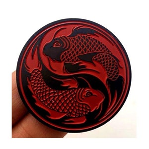 Black & Red Lucky Koi Fish Tai Chi Coin Collectible Magic Souvenir Collection Gift Chinese Symbol Yin Yang Commemorative Unique Carved Rare