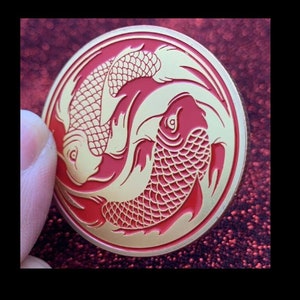 Red & Gold Koi Fish Tai Chi Coin Collectible Souvenir Collection Gift Chinese Symbol Yin Yang Commemorative US American Unique Carved Rare