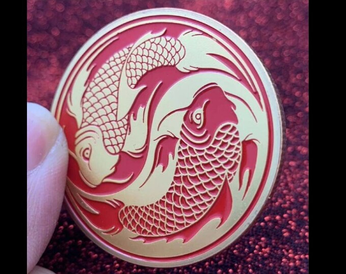 Red & Gold Koi Fish Tai Chi Coin Collectible Souvenir Collection Gift ...