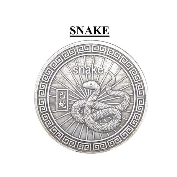 Year of the Snake Coin -- Chinese Horoscope Zodiac Coin Rat, Tiger, Rabbit, Dragon, Ox, Horse, Goat, Monkey, Rooster, Dog, Pig Constellation