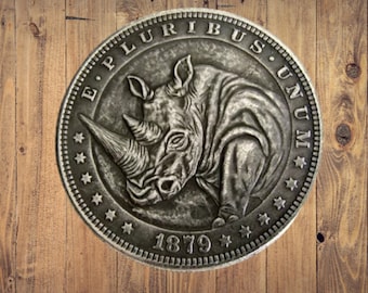 Hobo Nickel Rhino Africa Animal Big Rhinoceros Vintage Morgan Dollar Silver Casted US Unique Christmas Unique Carved Coin Rare