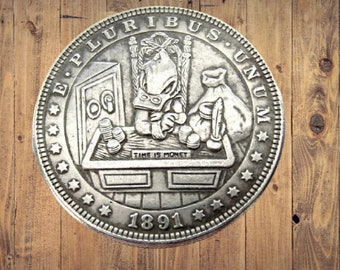 Hobo Nickel Scrooge McDuck Money Cartoon Vintage Morgan Dollar Silver Casted US Unique Christmas Unique Carved Coin Rare