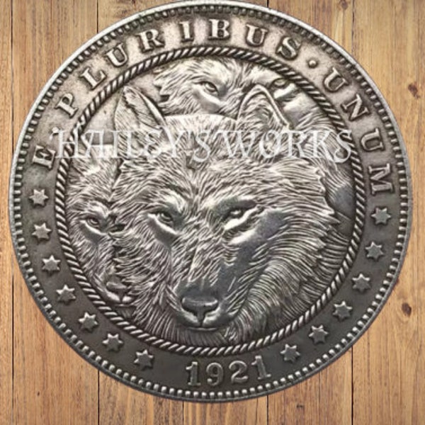 Hobo Nickel Wolf Pack Wild Animal Morgan Dollar Silver Casted US Unique Christmas Unique Carved Coin Rare