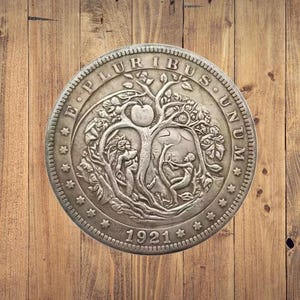 Hobo Nickel Albero della Vita Adamo ed Eva Bible Dollar Argento Fusione Moneta Sfida Intagliata Unica Moneta Sfida Rara Punk