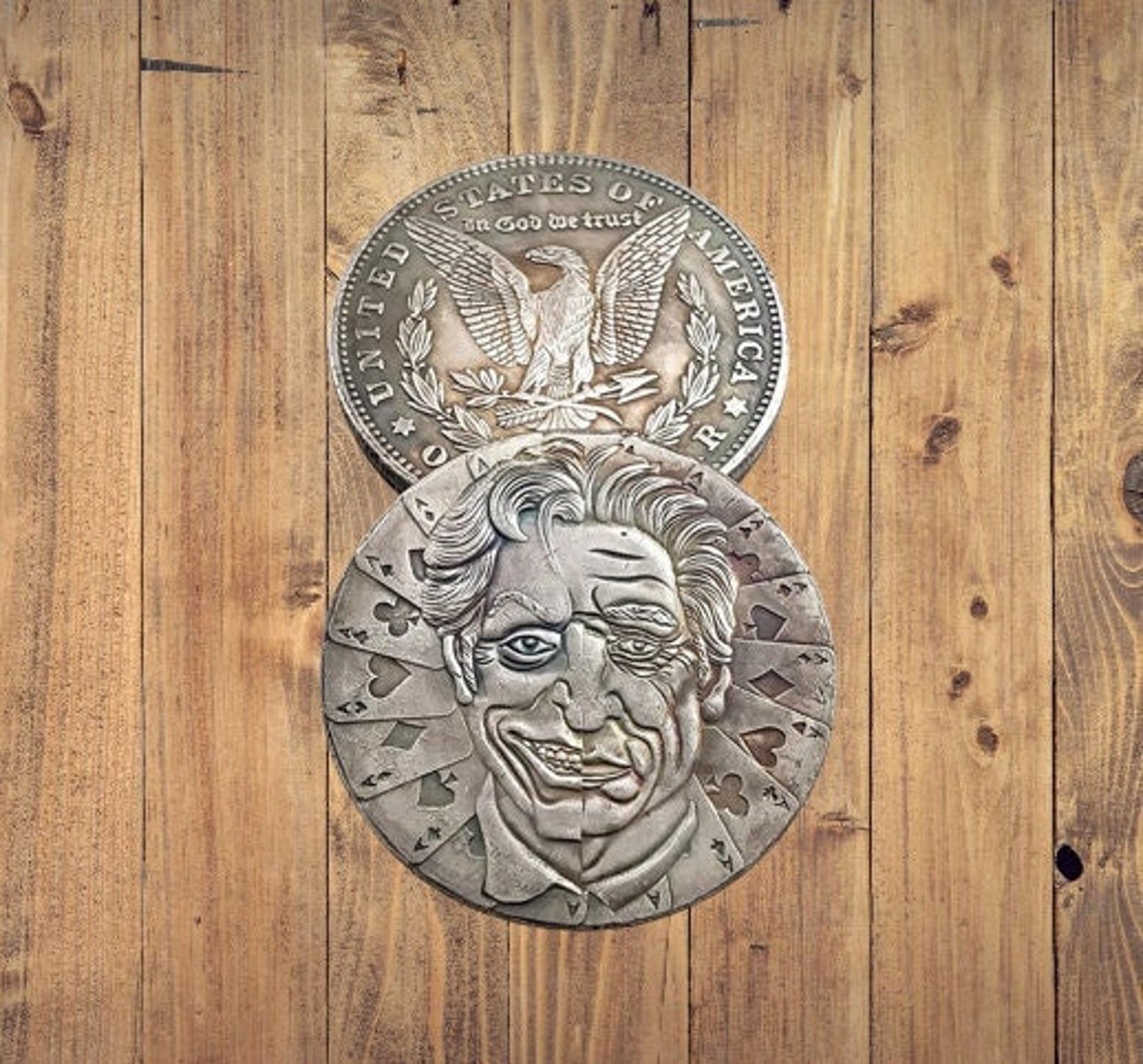Бродяга Никель Двуликий Злодей Человек-летучая мышь Герой комиксов DC Фишка для покера Морган Доллар Литая уникальная художественная резная монета-бродяга США Памятный редкий жетон 1 — изображение