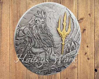 Hobo Coin Poseidon God of the Sea Roman Greek Mythology Gold Trident Silver Casted US Unique Challenge Carved Coin Rare Punk Biker Vintage