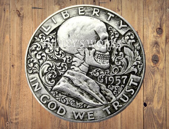 Hobo Half Dollar Franklin Skull Man Skeleton Crossbones Old Hobo Half Dollar Franklin Skull Man Skeleton Crossbones Old