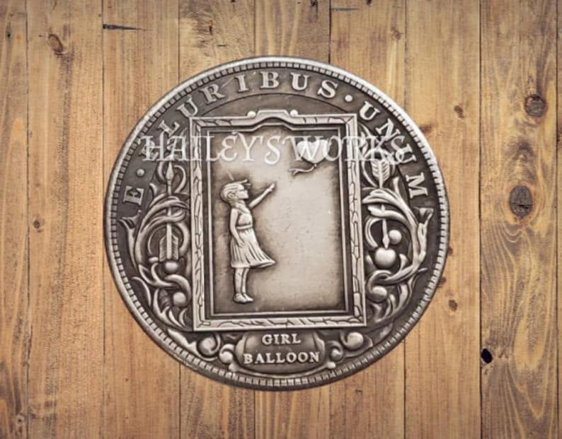 Hobo Никель Банский Арт Девушка с воздушным шаром в рамке Морган Доллар Серебро Отлитый США Уникальное Рождество Уникальная Резная Монета Редкий Панк Байкер 1 — изображение