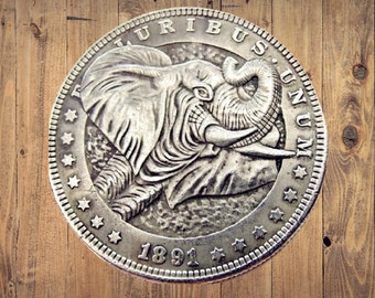 Hobo Nickel Elephant Africa Savannah Animal Biggest animal Vintage Morgan Dollar Silver Casted US Unique American Unique Carved Coin Rar