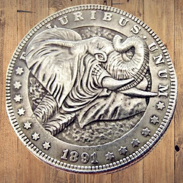 Hobo Nickel Elephant Africa Savannah Animal Biggest animal Vintage Morgan Dollar Silver Casted US Unique American Unique Carved Coin Rar