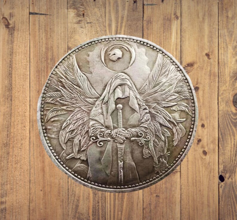 Hobo Coin Skull Angel of Death Gods Warrior in Hell Goth Evil Fantasy Американский доллар Монета США Жетон 1 — изображение