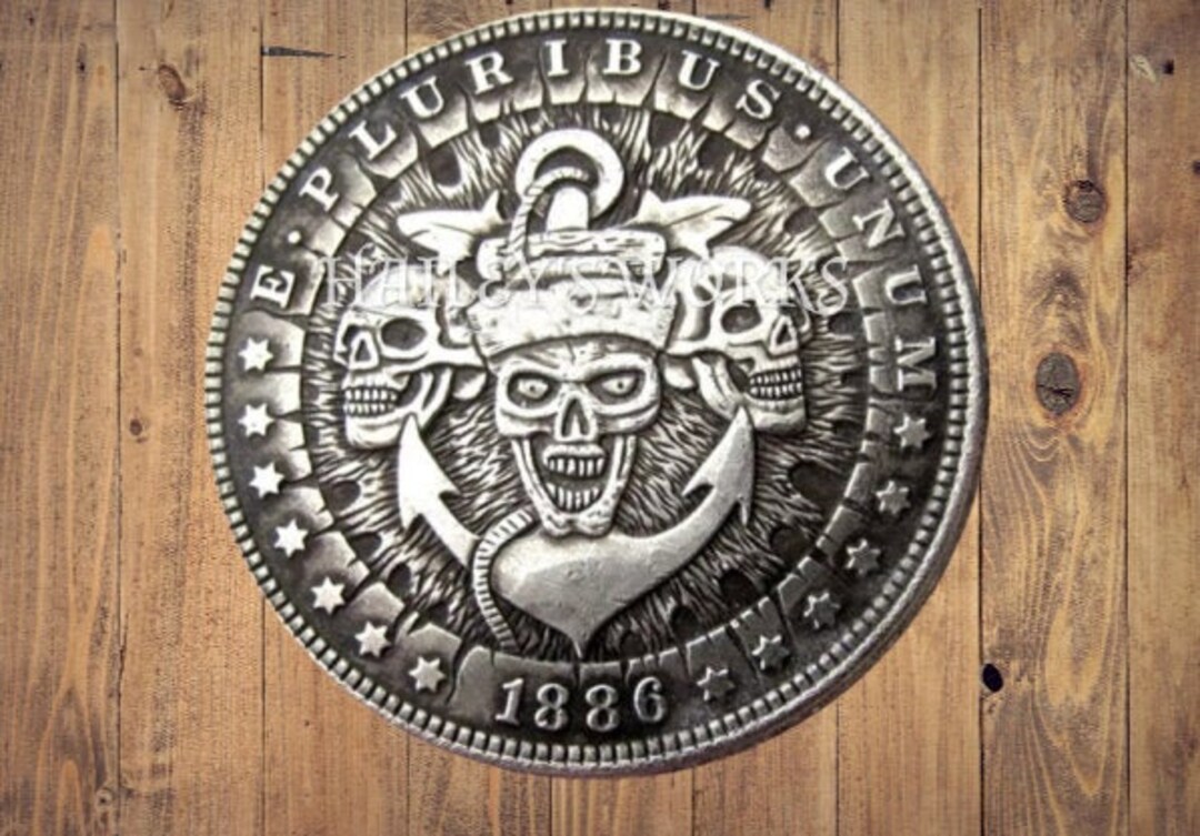 Hobo Nickel Skull Skeleton Sea Pirate Ocean Morgan Dollar Silver Casted ...