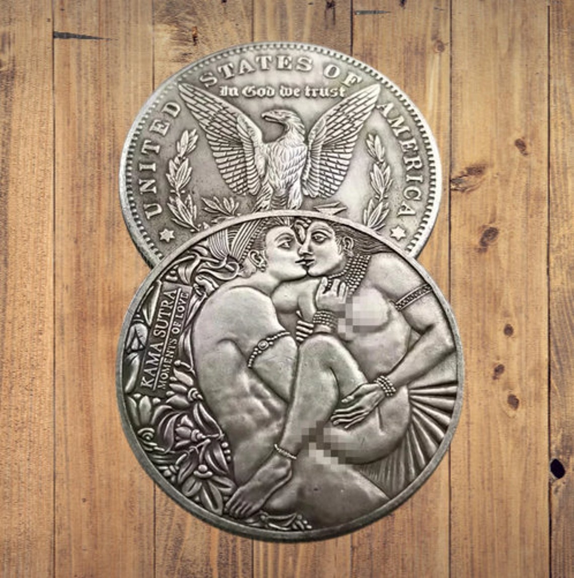 Монета бродяги Камасутра Момент любви Индийская пара Фэнтези Американский доллар Жетон монеты США 2 — изображение