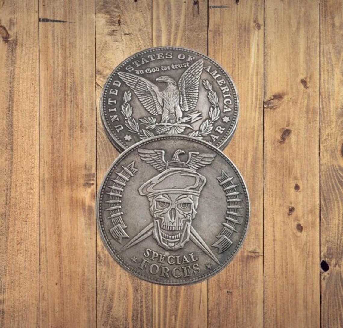 Бродяга никелевый череп военный спецназ рейнджер армия фэнтези Морган доллар литой США уникальное искусство резная монета бродяга памятный редкий жетон 1 — изображение