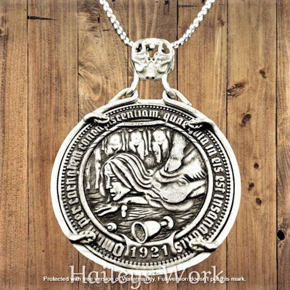 Hobo Coin Necklace Lucifer Satanic Ritual Demon Evil Hell Morgan Dollar Silver Casted US American Unique Carved Challenge Coin Pendant