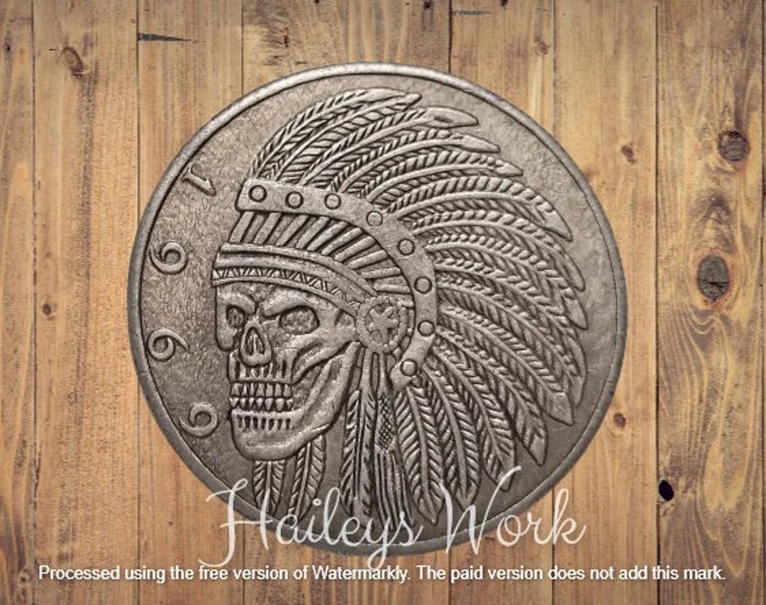1969 Hobo Coin Skull Indian Native American Skull Gothic Silver US ...