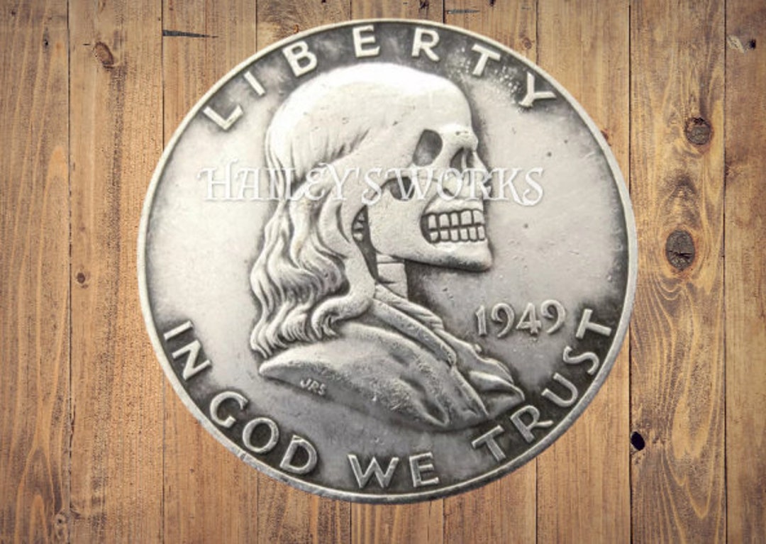 Original Hand Carved Buffalo Nickel SKULL Hobo Nickel Coin by Seth Basista  SB Carvings Human Engraved Sculpted 