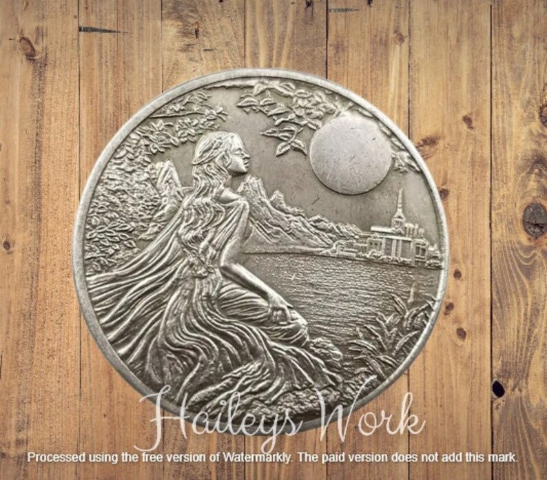 Hobo Nickel Coin Sexy Girl Sitting by Lake Watching Sunset Over the City Dollar Silver US Old American Hobo Coin Commemorative Art Token