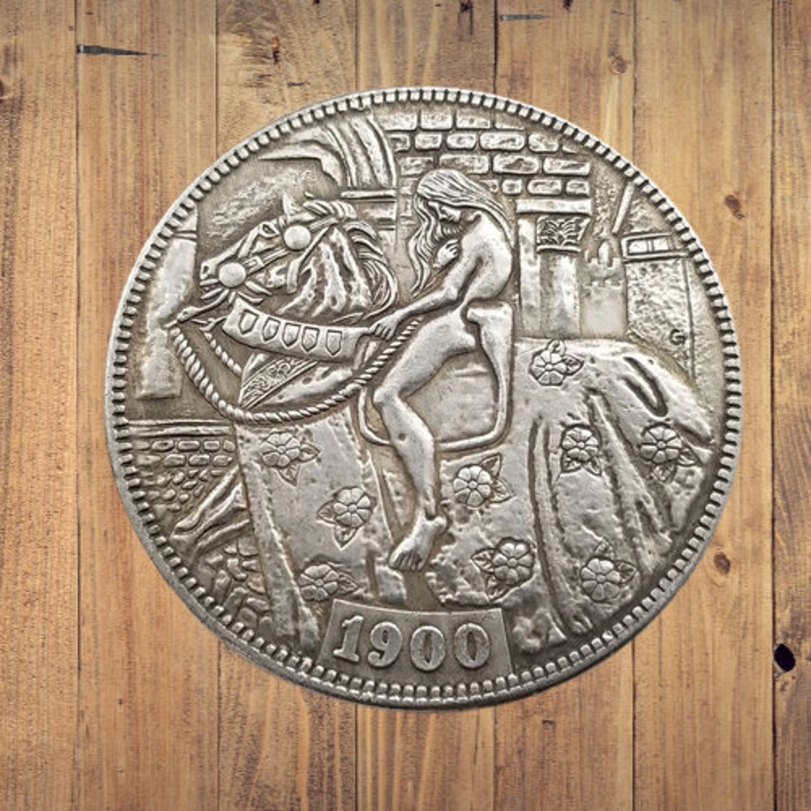 Хобо Монета Сексуальная Женщина Обнаженная Ездить на Лошади Фэнтези Американский Доллар США Жетон Монеты 2 — изображение