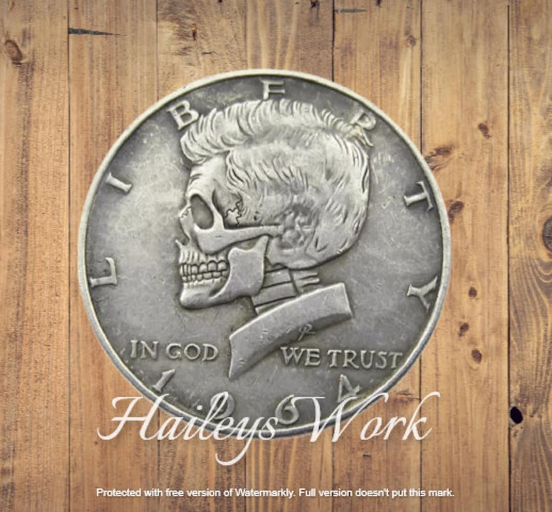 Hobo Coin 1964 Half Dollar Kennedy Skull Face Steampunk EMD Silver ...