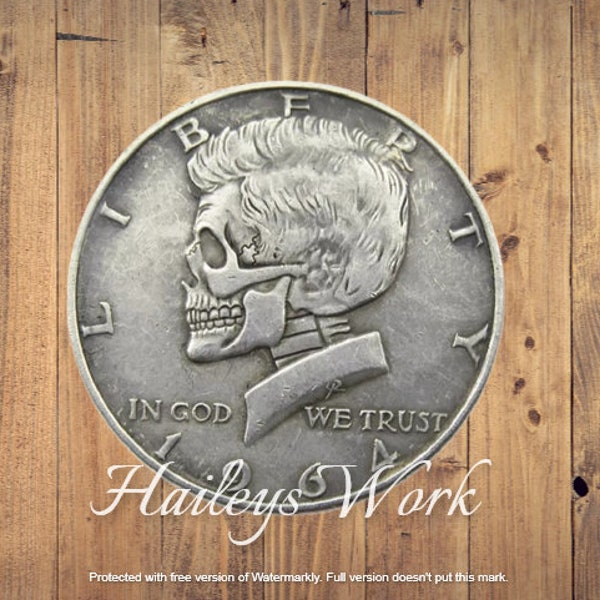 Hobo Coin Kennedy Skull Face Half Dollar Steampunk EMD Silver Casted US Unique American Unique Carved Coin Rare