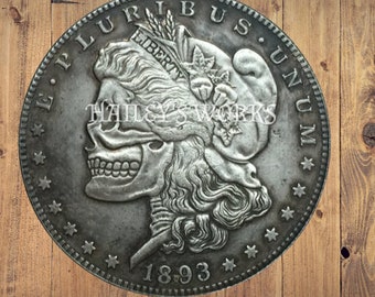 Hobo Nickel Skull Skeleton Morgan Dollar Silver Casted US Unique Christmas Unique Carved Coin Rare Punk Biker