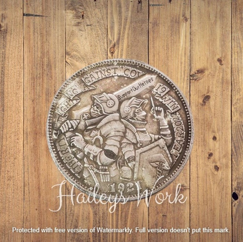 Бродяга, никелевая монета, средневековый рыцарь, защита от Covid 19, фэнтези, доллар Моргана, серебряное литье, уникальное американское искусство, США, памятный вызов 1 — изображение