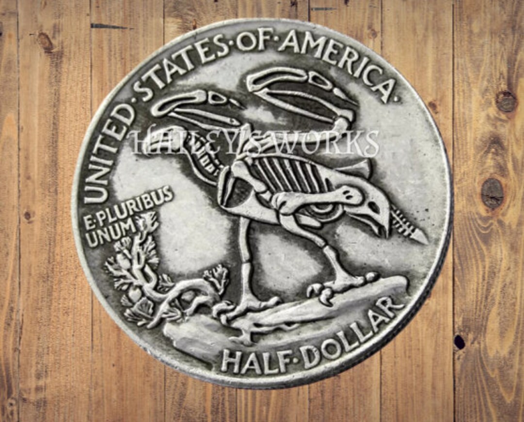 Hobo Half Dollar Skull Eagle Bird Skeleton Bones Old Silver Casted US ...