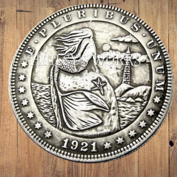 Hobo Coin Mermaid Ocean Sea Lighthouse Zodiac Morgan Dollar Silver Casted US Unique American Unique Carved Nickel Nickle Rare Punk Biker